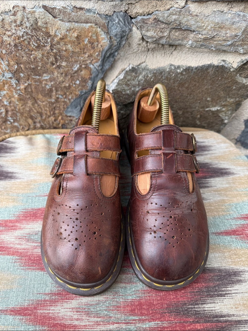 Vintage Dr. Martens 8065 Mary Jane Shoes Brown Leather Made In England Size 4
